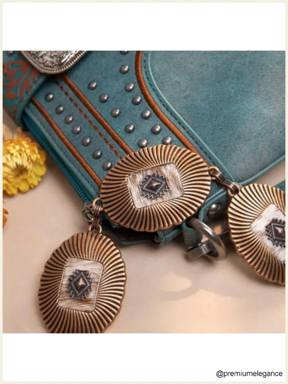 Western Concho Chain Belt with Horsehair and Turquoise